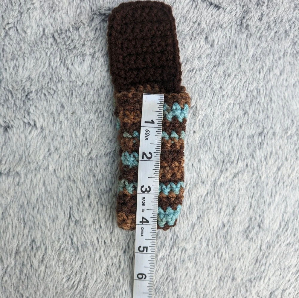 Handmade Crocheted Ripple Shoulder‎ Bag & Accessory Pouch Set Blue & Brown